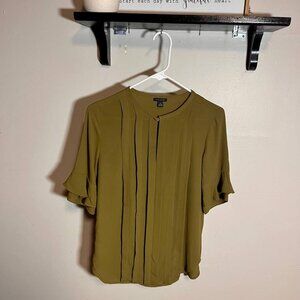 Ann Taylor Olive Green Short Layered Sleeves Blouse Size XS Women Top